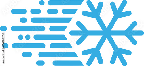 Fast snowflake cooling icon with motion speed lines vector illustration representing refrigeration, air conditioning and cold temperature concept