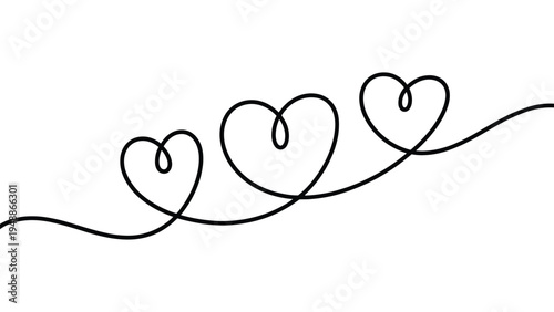 minimalist continuous line drawing of three hearts love romance concept simple outline vector illustration isolated