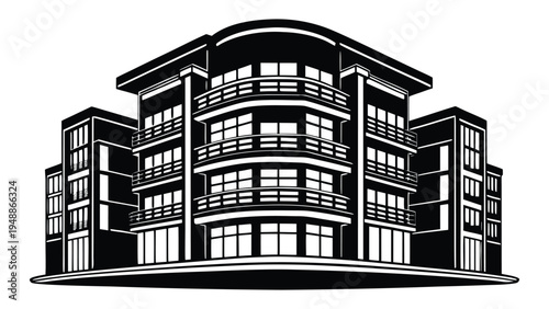 Modern Residential Apartment Building Vector Illustration
