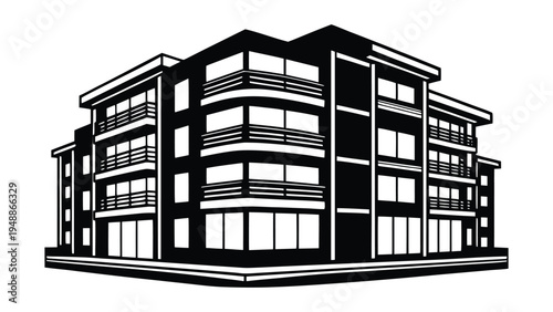 Modern Residential Apartment Building Vector Illustration
