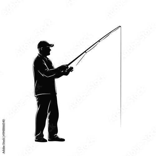 Silhouette of man fishing rod, outdoor activity