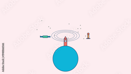 Global communication and time conceptual illustration with orbiting satellites around a stylized Earth