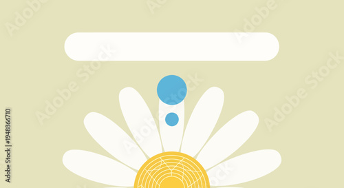 Daisy Flower with Falling Water Drop and Progress Bar, Simple Flat Design on Light Green Background