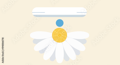 Daisy Flower with Falling Water Drop and Progress Bar, Simple Flat Design on Light Beige Background