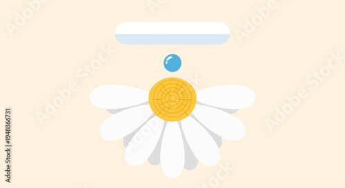Daisy Flower with Falling Water Drop and Progress Bar, Simple Flat Design on Light Beige Background