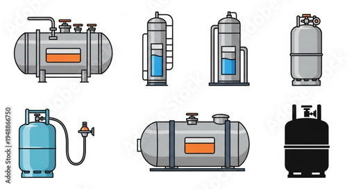 Selection of Industrial Tanks and Cylinders for Gas and Liquid Storage.