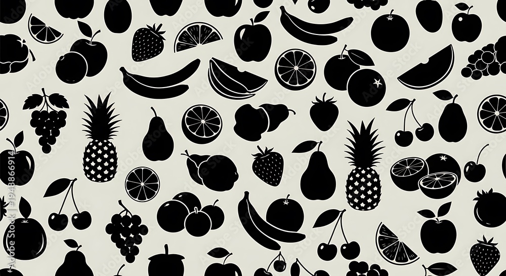 Fototapeta premium Black fruit icons on white.