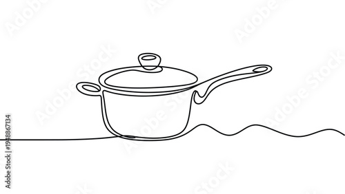 minimalist continuous line drawing of cooking pot with lid kitchen cookware utensil concept simple outline vector illustration isolated