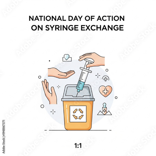 National Syringe Exchange Day Concept with Safe Disposal Container Harm Reduction Vector Illustration