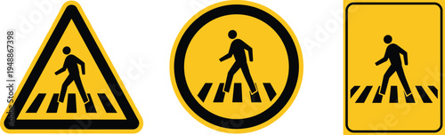 Pedestrian crossing road sign set with walking person symbols vector illustration for traffic safety, street signage and transportation warning