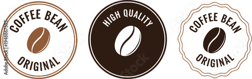 Coffee bean badge set with vintage stamp labels vector illustration for premium coffee branding, cafe packaging and organic product seals
