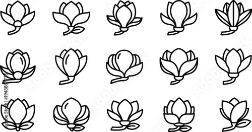 Black line of lotus flowers black and white line minimalistic simple
