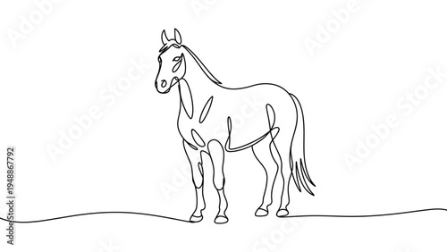 minimalist continuous line drawing of horse standing animal wildlife farm concept elegant outline vector illustration isolated