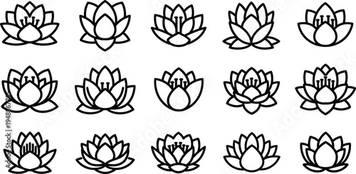 Black line of lotus flowers line black and white minimalist 1 simple