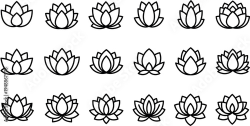Black line of lotus flowers line black and white minimalist simple