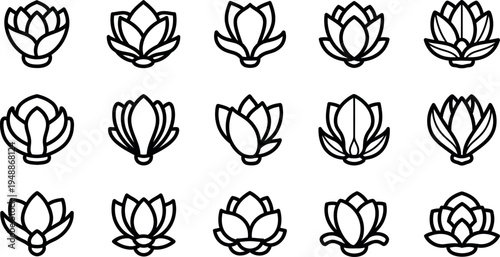 Black line of lotus flowers symbol line black and white minimalist