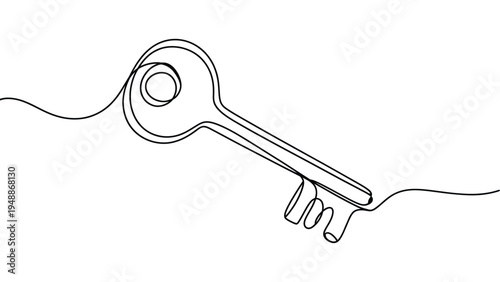 minimalist continuous line drawing of house key security concept home ownership access symbol simple outline illustration isolated