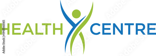 Health centre logo with abstract human figure and leaf shape vector illustration for medical clinic, wellness and healthcare branding