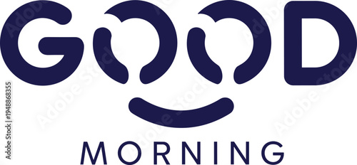 Good morning creative typography with heart shaped smiley face lettering vector illustration for greeting card, positivity and cheerful message