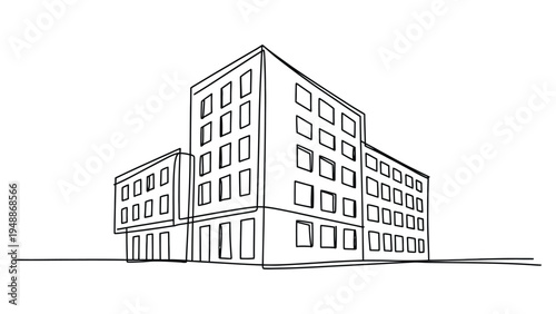 minimal city building continuous line art urban architecture illustration simple office building outline modern infrastructure concept