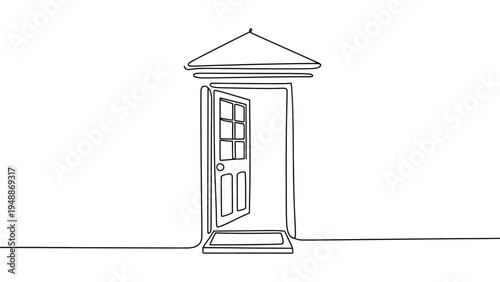 minimal front door continuous line art house entrance concept simple doorway outline home architecture symbol minimalist illustration