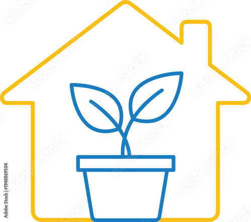 Eco friendly home concept with plant in pot inside house outline vector illustration representing sustainable living and green lifestyle