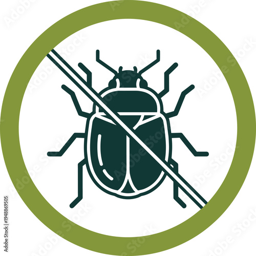 No bug prohibition sign vector icon with crossed insect symbol representing pest control, hygiene protection and infestation prevention concept