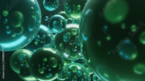 Abstract Bubbles Floating in Dark Space With Green and Blue Hues
