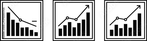 Business analytics chart icon collection with bar graphs and trend lines vector illustration for financial analysis and data reporting