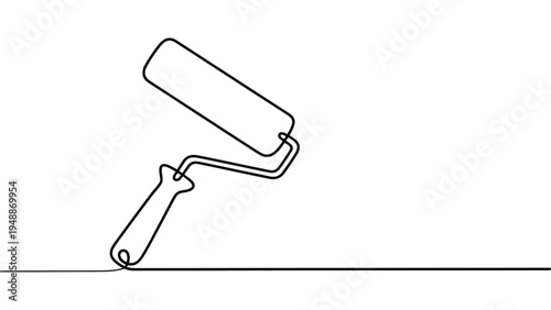 minimal paint roller continuous line art home renovation tool illustration simple painting equipment outline construction concept