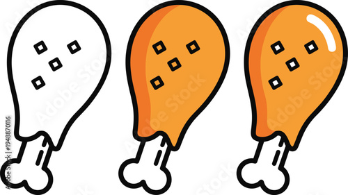 Fried chicken drumstick icon set vector illustration of crispy fast food meat pieces for restaurant menu and snack concept