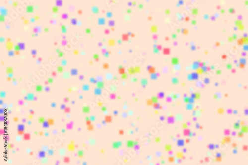 Pastel confetti background, colorful square sprinkles on peach backdrop