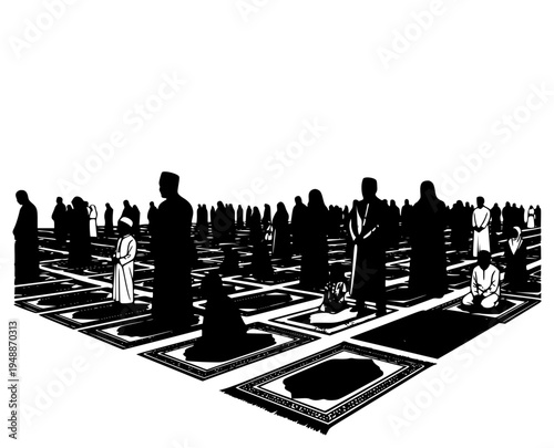 ed against a , black, carpet, crowd, floor, gathering, hassock, illustration, leader, man, mosque, person, pilgrim, prayer, profile, religion, religious, stand, worship, against transparent background