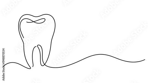 minimal tooth continuous line art dental care concept simple dentistry outline healthy smile symbol medical hygiene minimalist illustration