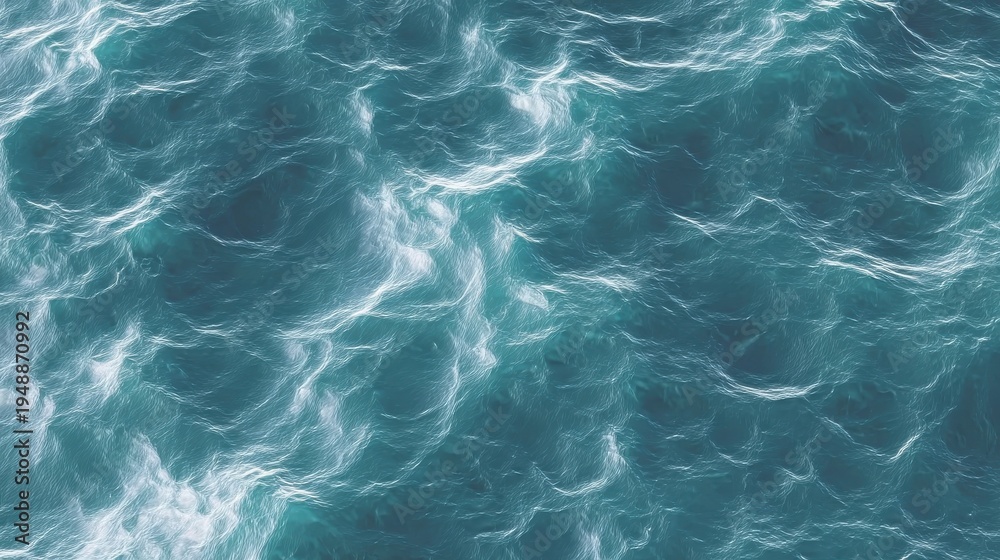 Fototapeta premium Top view of the sea rendered as a repeating blue water pattern, great for adding a serene, oceanic feel to packaging, stationery, or interior decor.