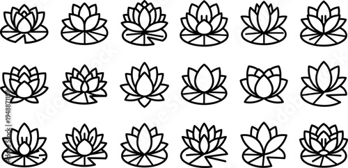 Black line of various lotus flowers black and white line flower floral minimalist
