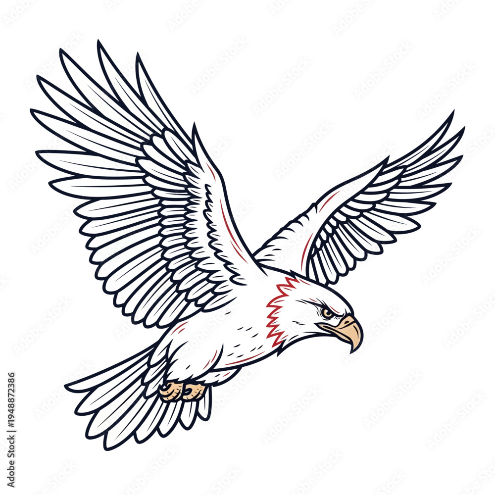 Fototapeta premium Majestic Bald Eagle in Flight with Wings Spread.