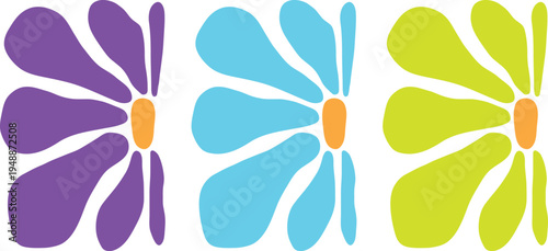 Vibrant butterfly trio in purple blue and green