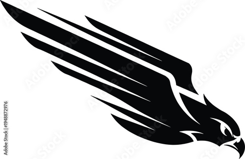 black eagle head with wings vector illustration