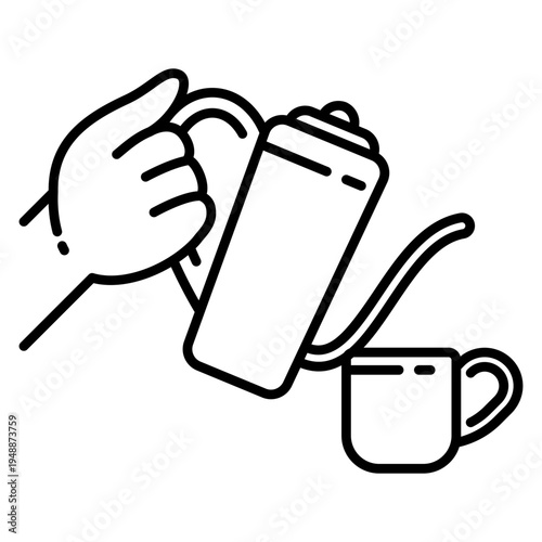 Pouring coffee from pot to cup icon logo for cafe brewing drink serving coffee shop design