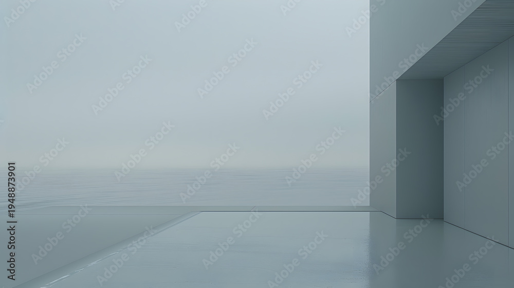 Fototapeta premium Modern minimalist architecture viewing vast ocean horizon