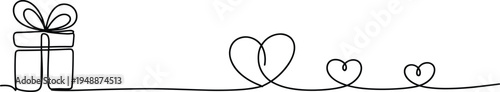 A Gift Box with a Bow and Three Heart Symbols on a Line ribbon