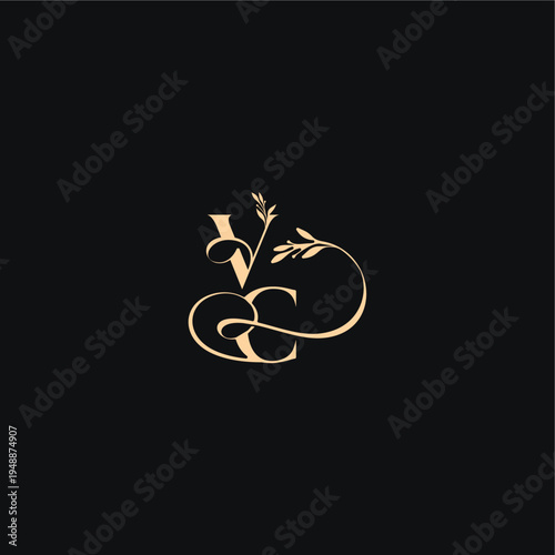 luxury feel with wavy line VC monogram elegant concept letter organic leaves wedding logo