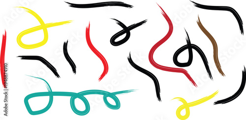 Abstract colorful squiggles and lines on white background