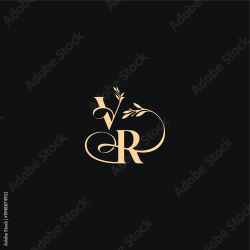 luxury feel with wavy line VR monogram elegant concept letter organic leaves wedding logo