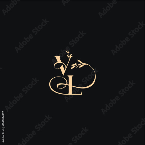 luxury feel with wavy line VL monogram elegant concept letter organic leaves wedding logo