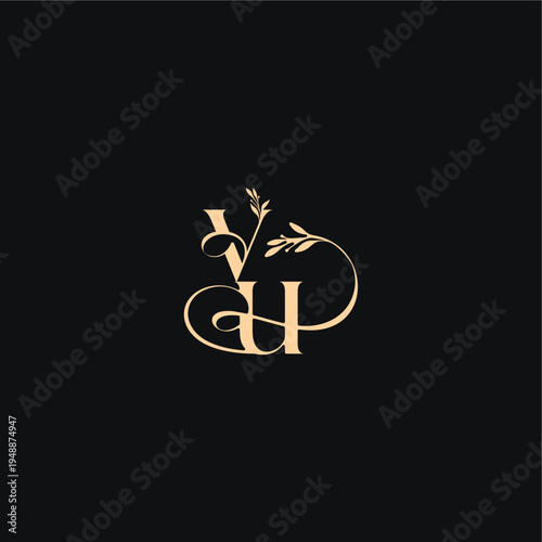 luxury feel with wavy line VU monogram elegant concept letter organic leaves wedding logo