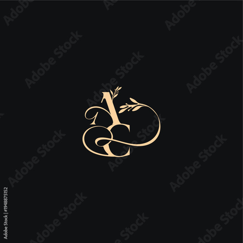 monogram elegant concept luxury feel with wavy line AC organic leaves wedding logo letter