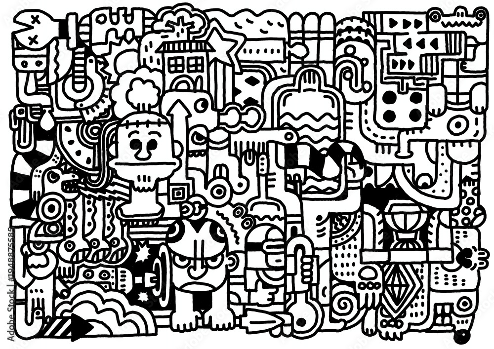 Obraz premium doodle hand drawn outline art icons and graphics funny
