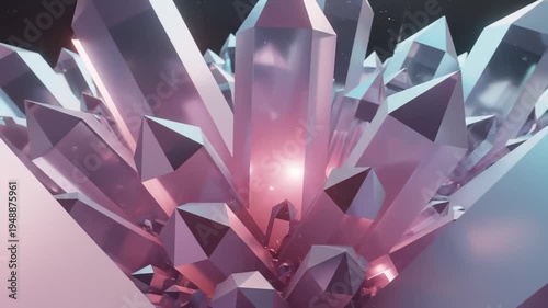 Abstract Crystal Formation Growing and Pulsating With Light in Dark Space